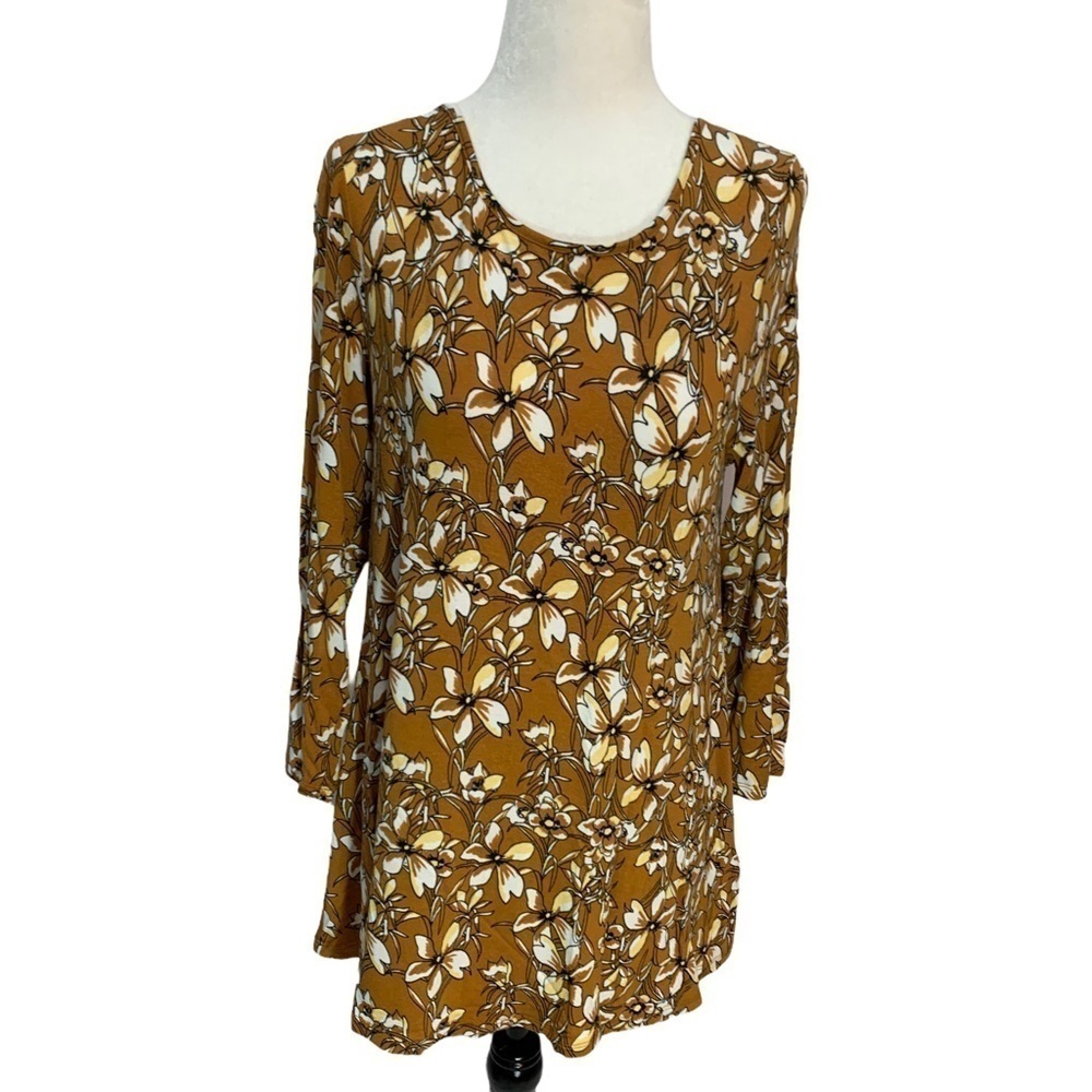 CABLE & Guage Yellow Print Floral T-Shirt Top Size M
